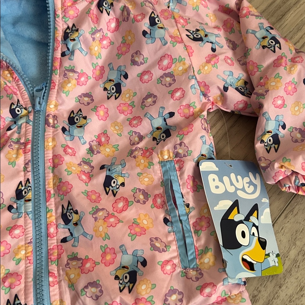 Bluey & Bingo Toddler Girls Pink Floral Donut Windbreaker Jacket 2T - Picture 3 of 5
